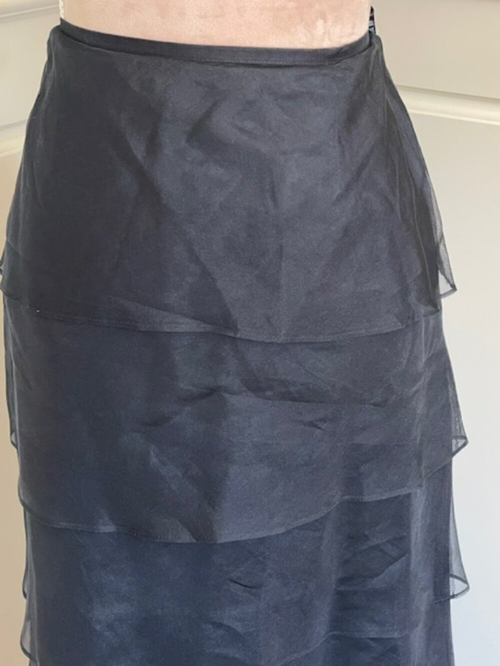 Vintage Tadashi 100% Silk Chiffon Tiered Maxi Skirt 90s Formal Evening Black 6 - Picture 3 of 10